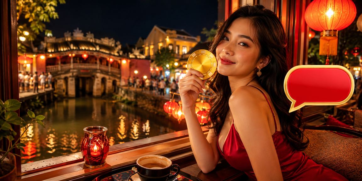 Khung cảnh thưởng thức cà phê tại Hội An trong khu vực giải trí